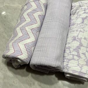 Baby Essentials Purple and White Blanket Set